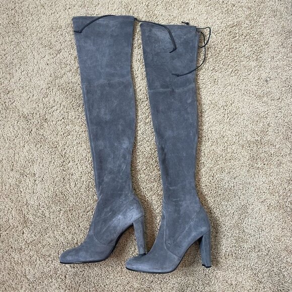 Stuart Weitzman Gray Suede Leather Highland Over The Knee Boots Size 8.5 - Picture 1 of 9
